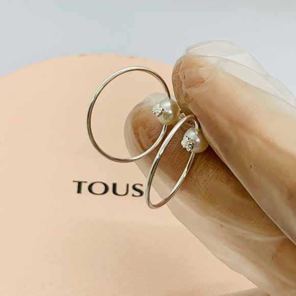TOUS Earring Silver TOUS Pearl Earrings with Pearl Hoop Earrings Women Jewelry - Picture 6 of 9